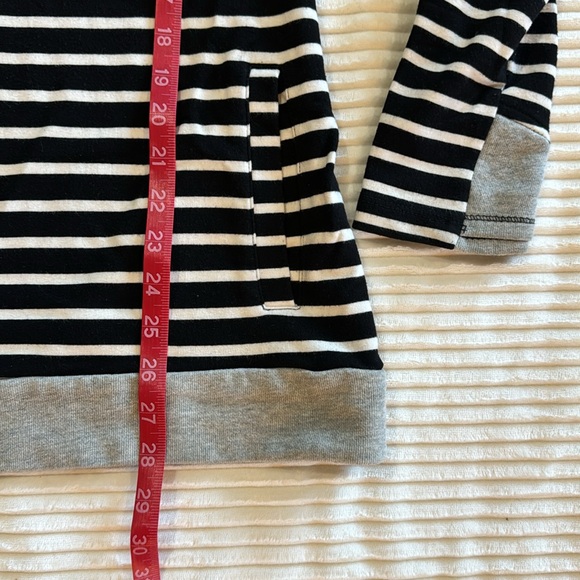 Ampersand Double Hoodie Black White Gray Stripe Baseball Style Tunic Sweatshirt - Picture 7 of 13
